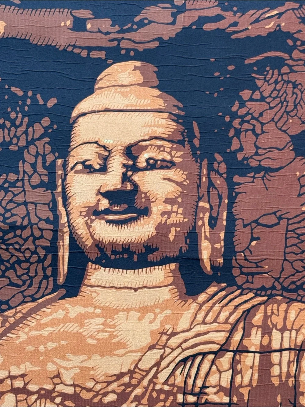 Yungang Grottoes Buddha Laser-Cut Papercut Art Scroll – 6 Foot, Silk Brocade